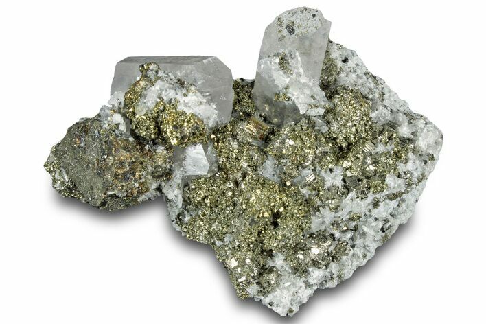 Columnar Calcite and Chalcopyrite on Pyrite - Fluorescent! #319335